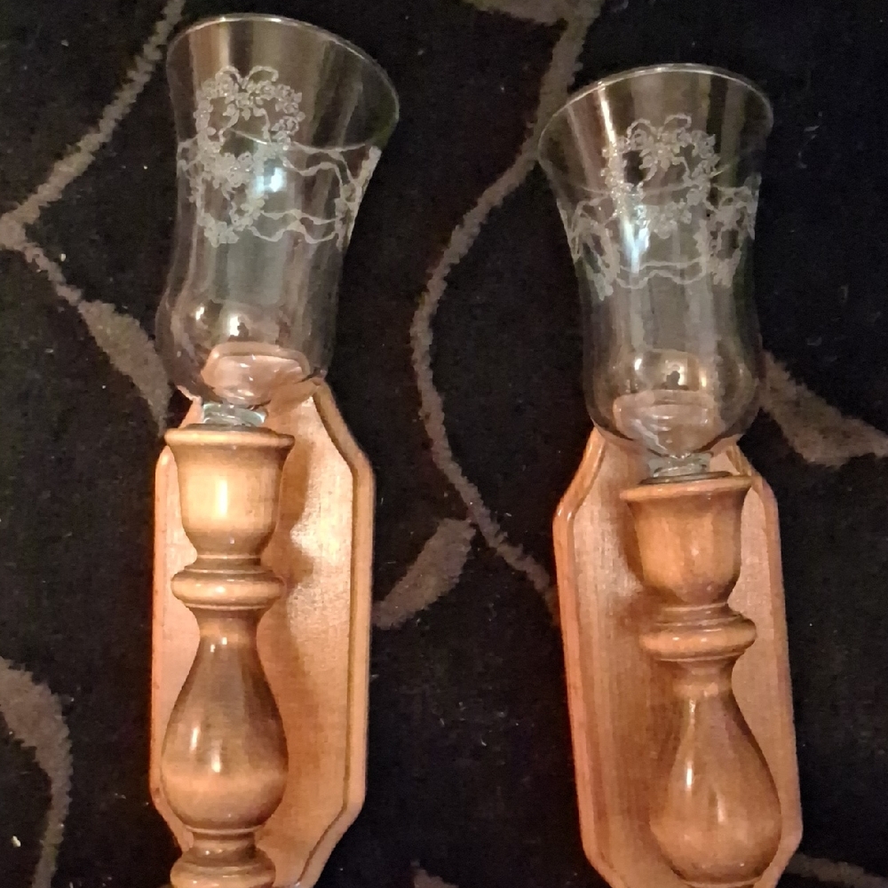 Home Interiors Glass and Wood Candle Holders